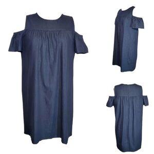 Maggy L Dress Chambray Denim Stretch Cold Shoulder Swing Angel Trapese Size 14
